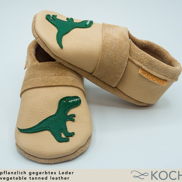 Bioleder Krabbelschuhe Dino / Personalisierbar / Verschiedene Größen und Farben / Lederpuschen / Pflanzliche Gerbung / Chromfrei / TREX