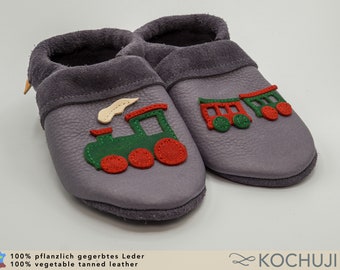 Custom Train Leather Baby Slippers, Handmade Vegetable Tanned Shoes