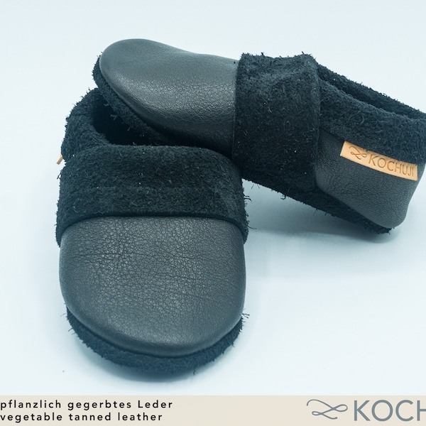 Bioleder Krabbelschuhe einfarbig / Hausschuhe / Verschiendene Farben / Lederpuschen / Pflanzliche Gerbung / Chromfrei