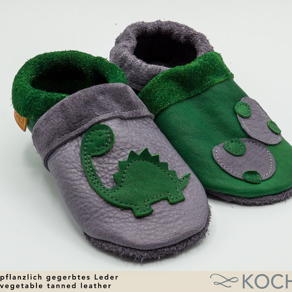 Organic Leather Slippers Dinosaur / Custom Crawling Shoes / Vegetable Tanned Leather / Various Sizes and Colors / Personalisable