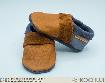 Bioleder Krabbelschuhe personalisiert / Hausschuhe / Zweifarbig / Verschiedene Farben / Lederpuschen / Pflanzliche Gerbung / chromfrei