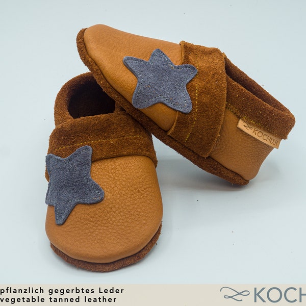 Bioleder Krabbelschuhe Stern / Personalisierbar / Verschiedene Farben / Lederpuschen / Pflanzliche Gerbung / Chromfrei