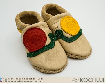 Organic Leather Slippers Snail / Crawling Shoes / Vegetable Tanned Leather / Various Sizes and Colors / Personalisable