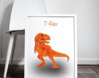 Tyrannosaurus Art Print, Personalised Dinosaur Wall Art, T-Rex Wall Art, Unisex wall art, Personalised Wall art, Hand drawn Digital Art