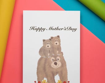 Woodland Bear Family Mother's Day Card – A6 Eco Greeting Card From Children