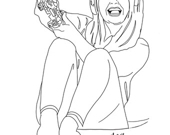 Line Art/ Gaming line art Print/ Gaming girl Line Art/ Home Decor Line Art/ Girl Line Art Print/Gift for Gamer/Gaming print