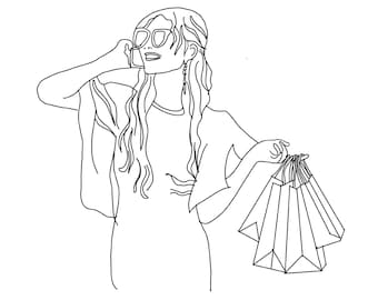 Line Art/ Shopping line art Print/ Glamour Line Art/ Home Decor Line Art/ Woman Line Art Print/Gift for Shopoholic/Glamour gift/Pretty Woman