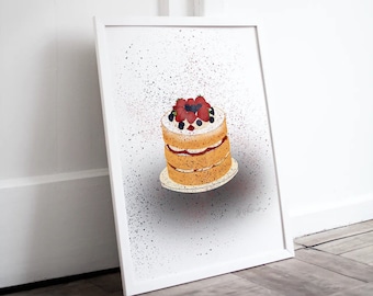 Victoria sponge cake wall art print/food art/ cake print/ cake wall art print/ bake off/ cake/ strawberry cake print/ kitchen living decor/