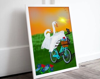 Swan Art Print/Swan wall art/ Swan children’s room Art Print/ Swan wall artwork/ Swan Wall Art for the home/ Fun Swan Art/ Bird lover gift