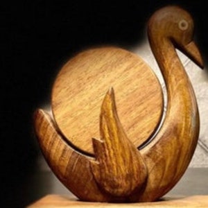 Handcrafted Wooden Bird Coaster Set - 6 coasters
