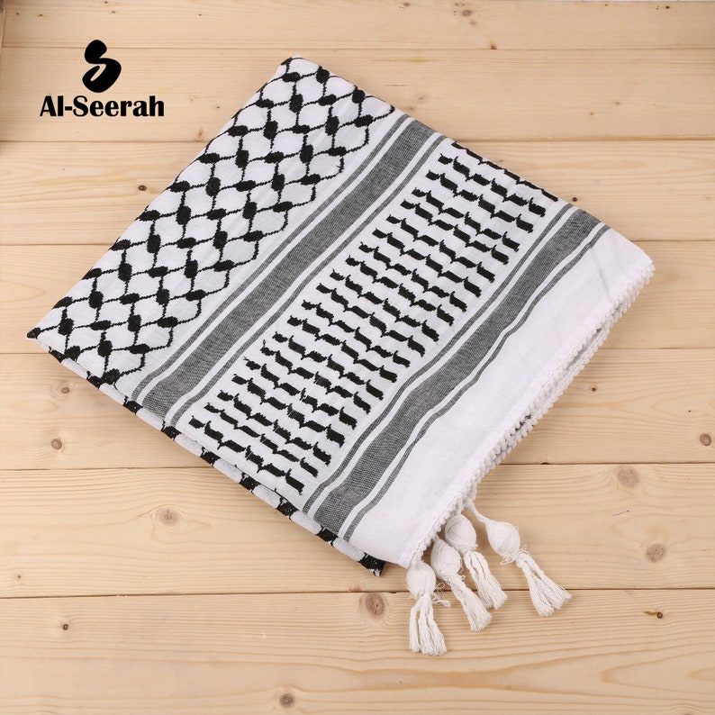 Palestine Scarf keffiyeh Rumaal Gamcha Black and White Pattern Uni Sex by Al-Seerah image 7