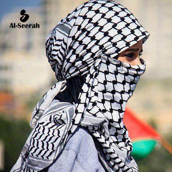 Écharpe Palestine keffieh Rumaal Gamcha motif noir et blanc Uni