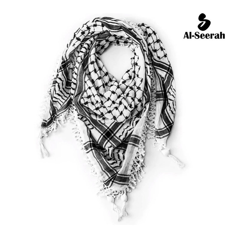 Palestine Scarf keffiyeh Rumaal Gamcha Black and White Pattern Uni Sex by Al-Seerah image 4