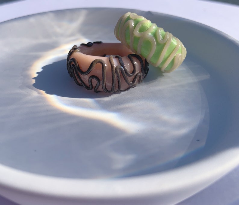 Indie rings. Swirly chunky clay rings