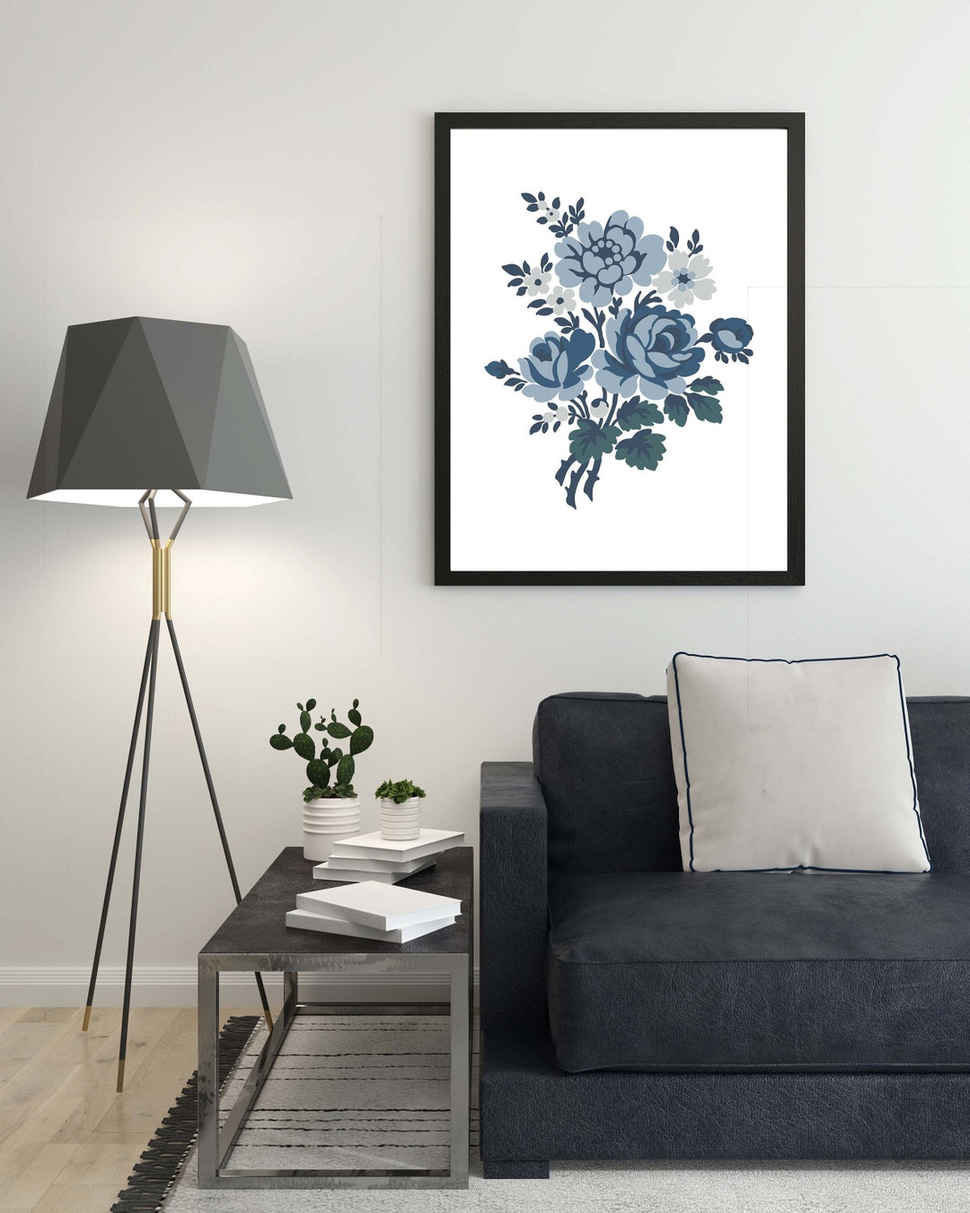 Blue Flower Wall Art Flower Art Print Blue Flower Bouquet Etsy