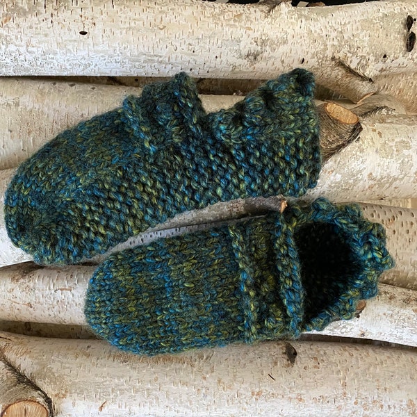 Women's Hand Knit Slippers  --  Spruce Color