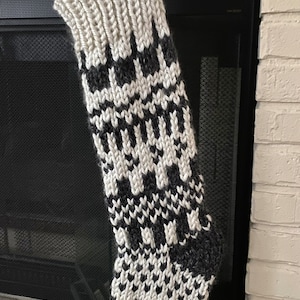 Hand Knit Bulky Geometric/Fair Isle Christmas Stocking  --  Arctic Color