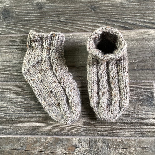 Women's Hand Knit Chunky Cable Slippers with Grippers  --  Nickel Color