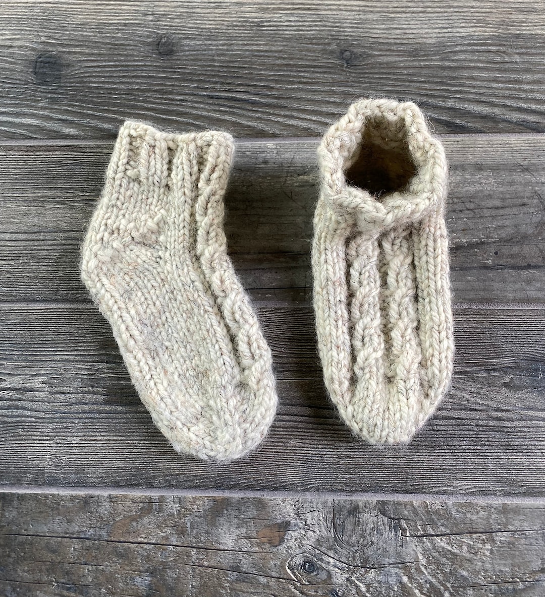 Women's Hand Knit Chunky Cable Slippers With Grippers Fieldstone Color