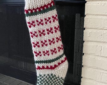 Hand Knit Bulky Geometric/fair Isle Christmas Stocking -- Ivy Color - Etsy