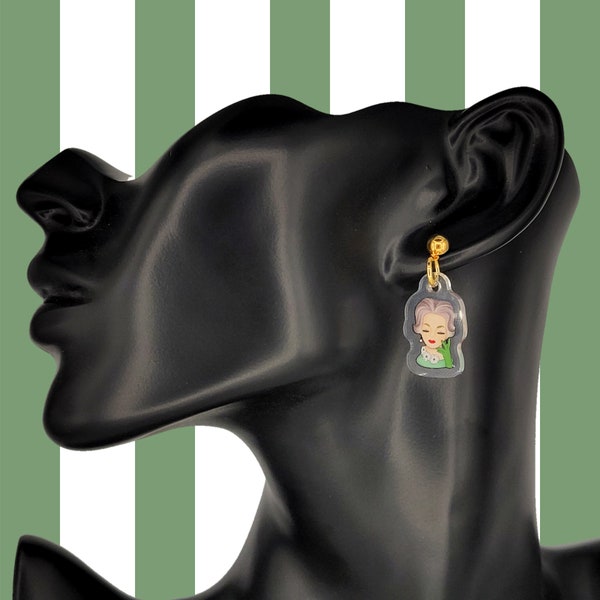 Lady Head Vase Earrings Retro Kitschy Gift Kawaii Vintage Inspired