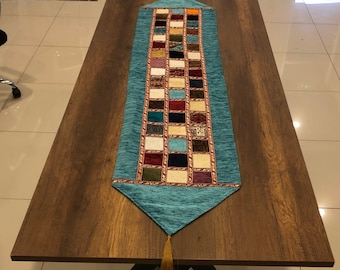 Fantactic turkuaz colour Turkish table runner,patcwork runner,hand made runner,decorative table runner,cotton table runner