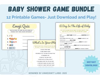 12 Baby Boy Shower Games Bundle | Printable Party Activities (Instant Download PDF)