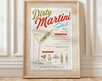 Dirty Martini Home Decor Cocktail Stamp Poster: Retro Printable Wall Art Gift (Digital Download)