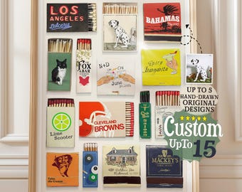 CUSTOM Matchbook Art: Personalized Matchbox | Customisable Digital Matches | Print Retro Poster | Anniversary Wall Art