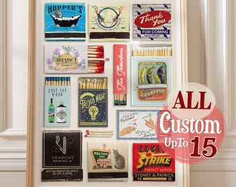 Custom Matchbook Art: Customized Retro Wall Poster | Personalized Digital Matchhes Gift | Large Matchbox Print |  Unique Anniversary Gift