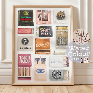 CUSTOM Matchbook Art Watercolor | Matchhes Paiting Wall Art Poster Print | Personalized Digital Matchbox Gift | Unique Gift for Him