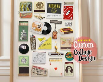 CUSTOM COLLAGE ART | Personalized Digital Design | Large Matchbox Print | Customized Retro Wall Poster | Unique Anniversary Gift | Memoir