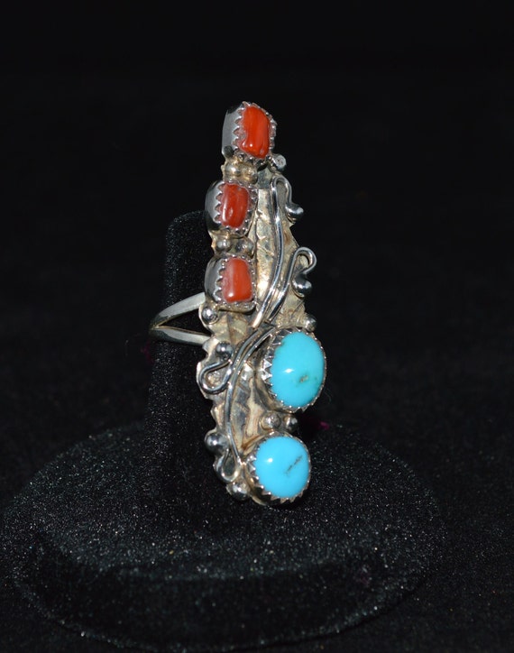 Coral & Turquoise Vintage Navajo Ring