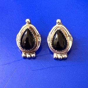 Black Onyx and Sterling Silver Post Earrings