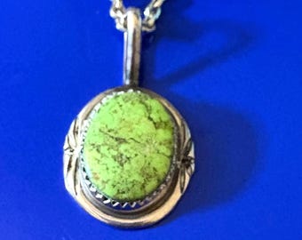 Gaspeite Silver Navajo Pendant Necklace