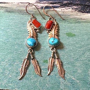 Coral and Turquoise French Hook Earrings