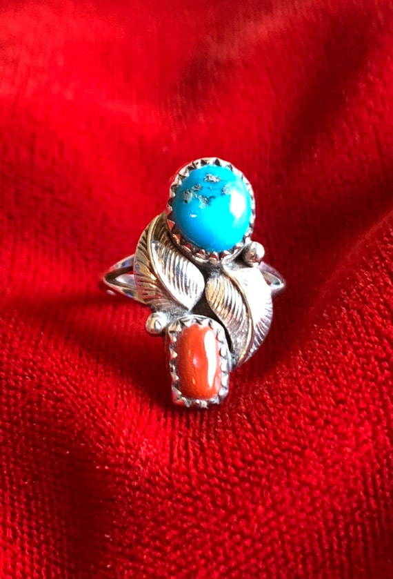 Coral & Turquoise Ladies Ring