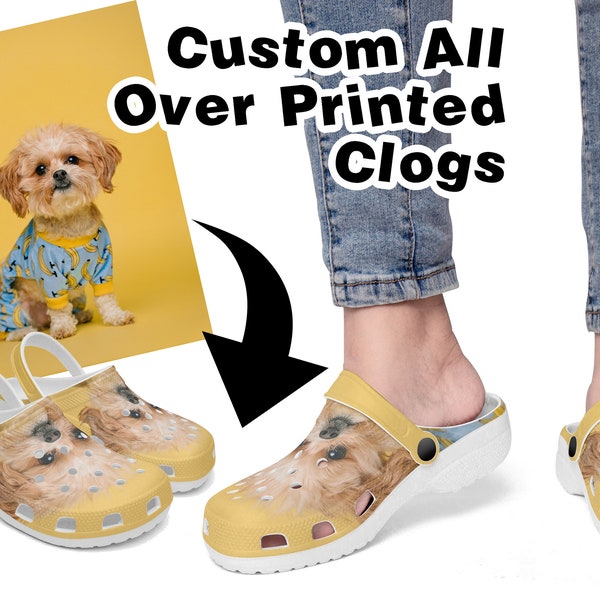 Clogs Custom all over Printed Clogs personalised clogs Summer shoes slippers clogs custom shoes doggo cloggo fun clogs durable washable shoe