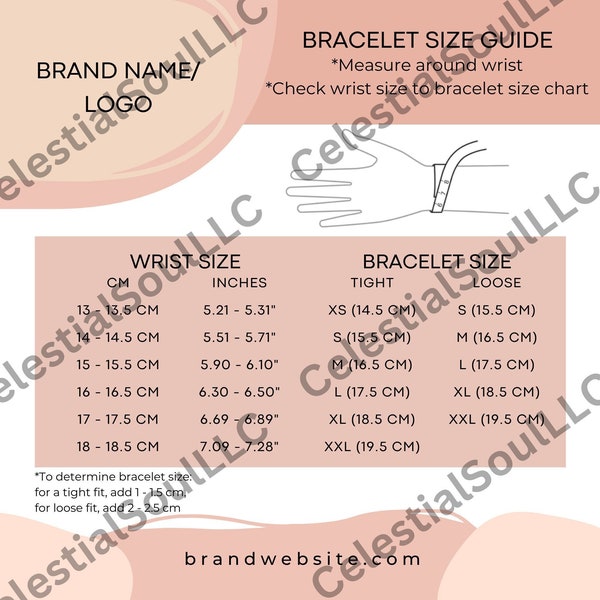 Bracelet Size Guide Necklace Bracelet Template Custom Canva Template Design Length Template Custom Color Guide Design Bracelet Guide