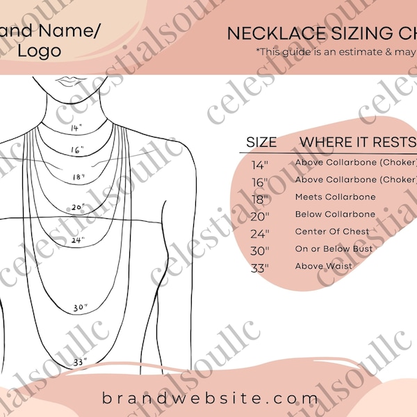 Necklace Chain Size Guide Necklace Chain Template Custom Canva Template Design Length Template Custom Color Guide Design Necklace Guide