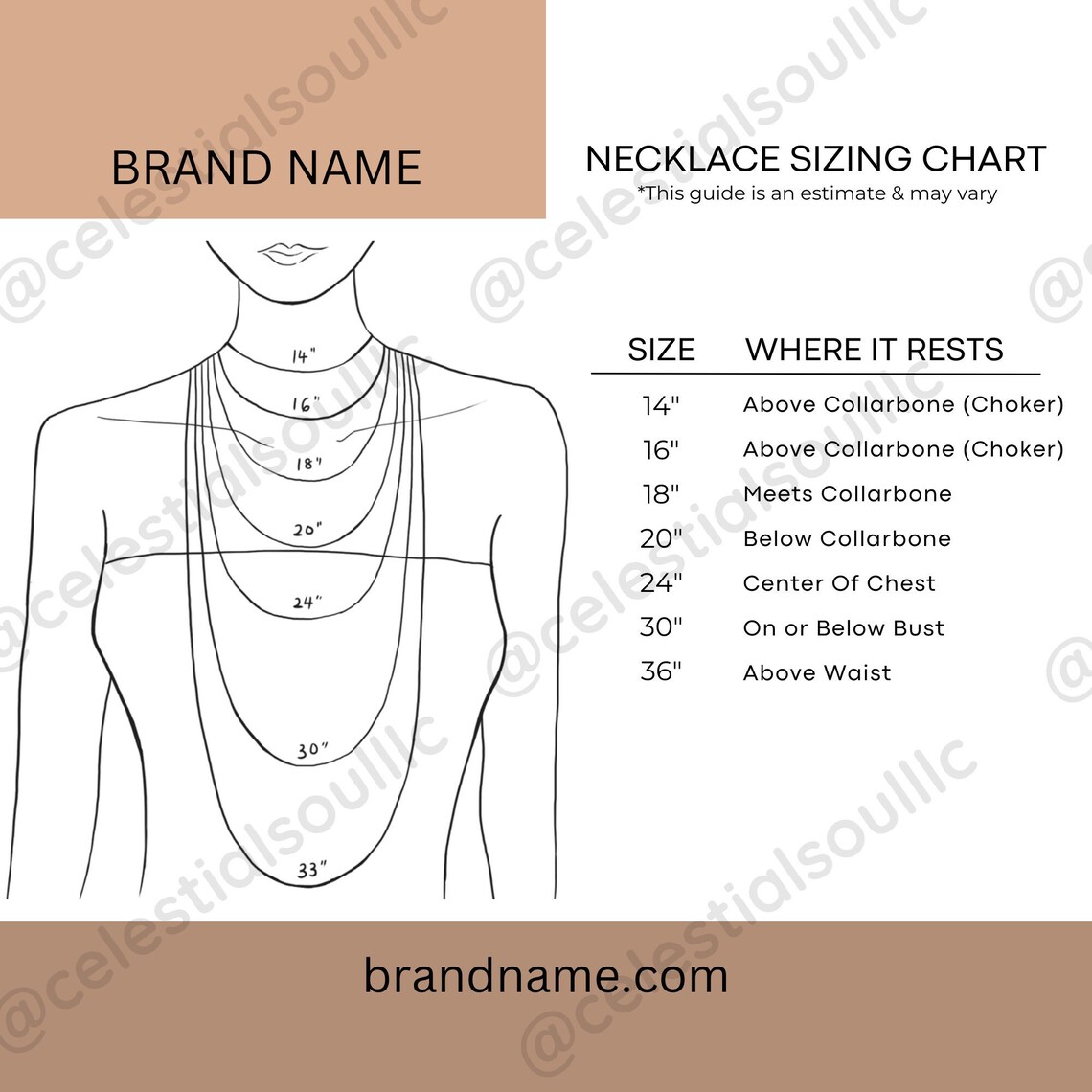 Necklace Chain Size Guide Necklace Chain Template Custom Canva Template ...