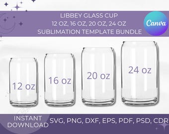 12oz 16oz 20oz 24oz Libbey Glass SVG Full Wrap Template Bundle Libbey Beer Can Glass Jar Cup Template Svg files for Cricut Instant Download