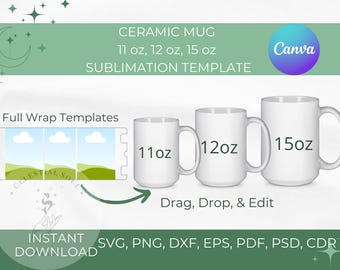 11oz 12oz 15oz Mug Wrap Template svg Mug template SVG Mug svg Cricut Mug Press Template Full Mug Wrap Template with Handle Cut PNG SVG