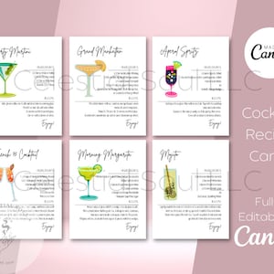 Schede di ricette per bevande Modello di menu del bar fai da te stampabile Modello di menu modificabile per cocktail stampabile Modello di ricetta per bevande moderno per bevande