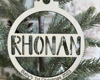 Personalized Round Christmas Ornament, Print Name Ornament, Laser Cut Name Ornament, Round Christmas Stocking Tag