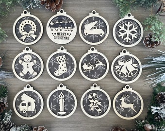 Navy Christmas Ornaments Made of Wood, Wooden Farmhouse Ornaments, Farmhouse Snowflake Ornaments, Christmas Wood Cutouts