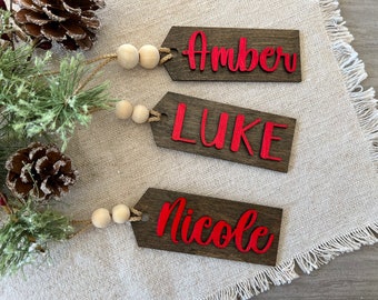 Beaded Wooden Name Tag Christmas Stocking Tags Personalized 