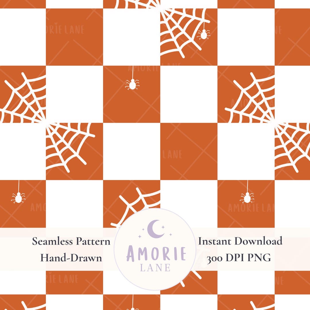Spooky Orange Spiderweb Seamless Pattern: Gothic Halloween PNG File ...