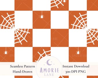 Spooky Orange Spiderweb Seamless Pattern: Gothic Halloween PNG File (Digital Download)