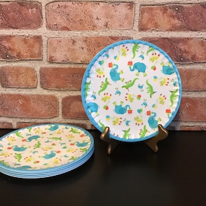 Kensie Home Melamine Birthday Party Dessert Plates Elephants and Alligators Set of 6